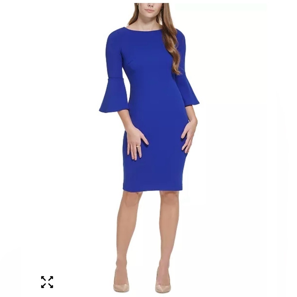 NWT Calvin Klein Royal Blue Bell-Sleeve Midi Dress Size 4